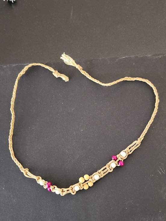 Jewelry - Vintage  Macrame Handmade Boho Beige Braided Necklace with Pink and Cream Beads